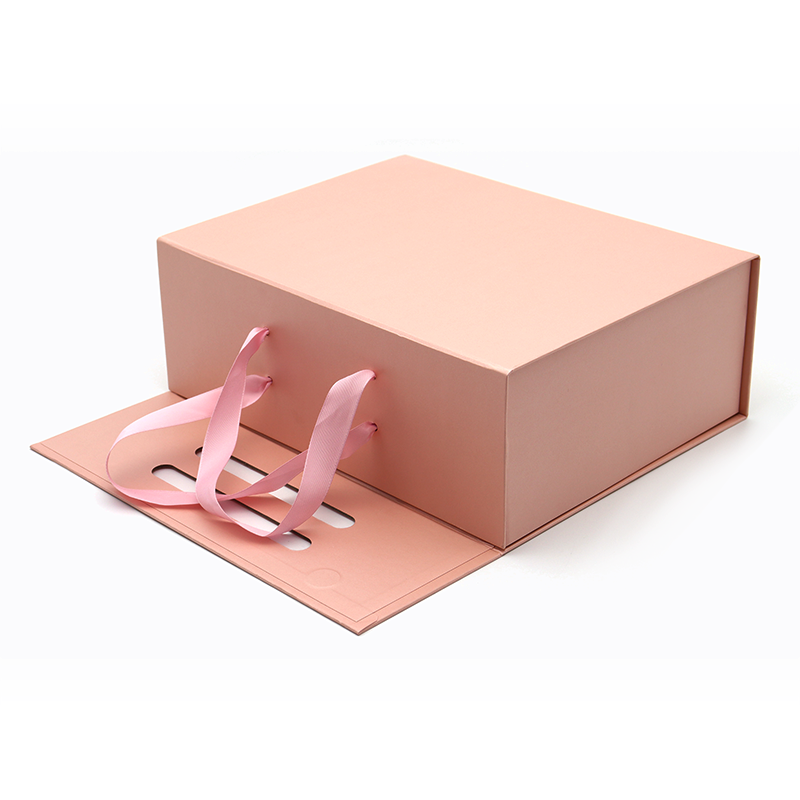 Logo-ul personalizat Imprimat hârtie pliantă Placă Flat Pack Cosmetic Ambalaj Pink magnetice cu mâner